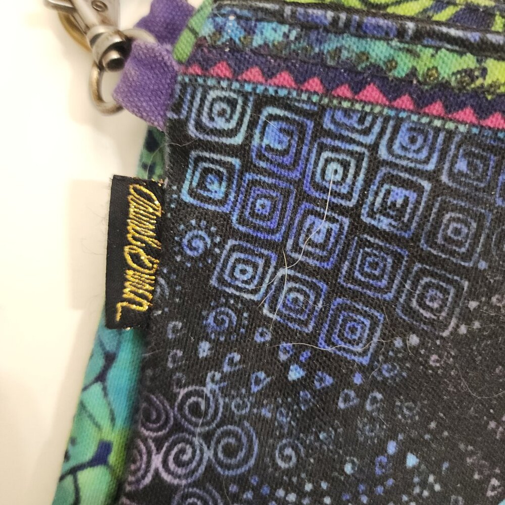 Laurel Burch "Wishing Love Cat" Canvas Crossbody Purse Blue and Green - Picture 5 of 10